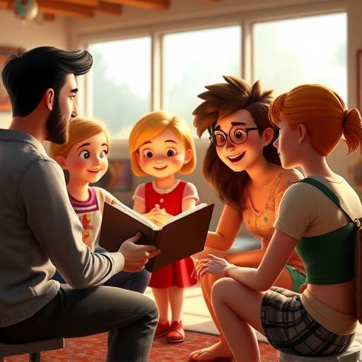 Imagen de un grupo de personas interactuando animadamente durante el taller intensivo de storytelling