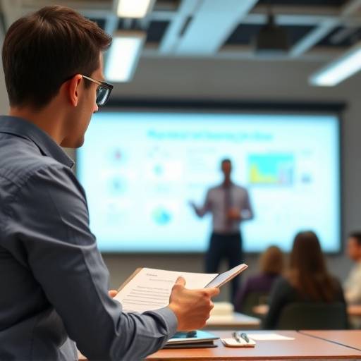 Imagen de un taller de presentaciones impactantes, mostrando a un instructor dando feedback